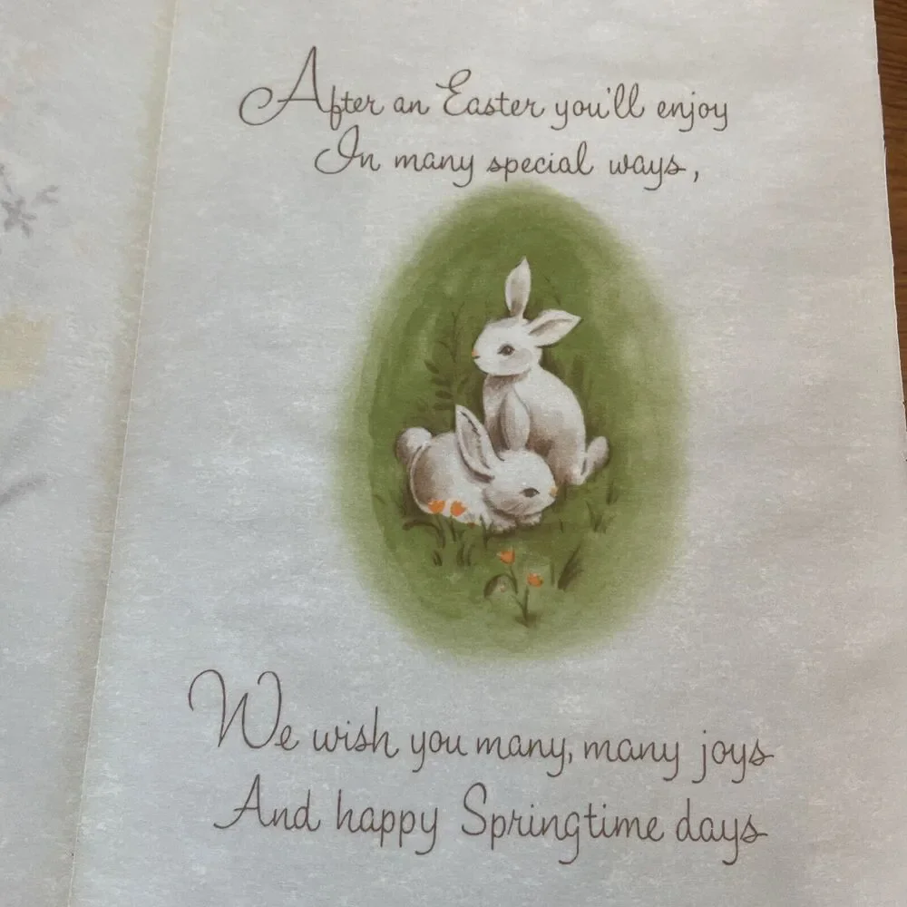 Vtg Buzza Cardozo Rabbit Parchment Easter Spring Die Cut Glitter Greeting Card